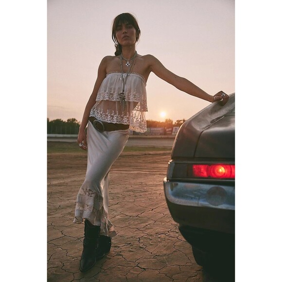 Free People Love You So Lace Tube Top Sheer Embroidered Tiered White L 283730 - Picture 5 of 10